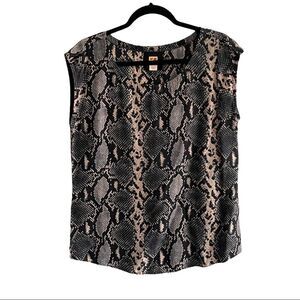 HUGO BOSS ORANGE Silk Python Snake Print Sleeveless Blouse Tank Top Black 6